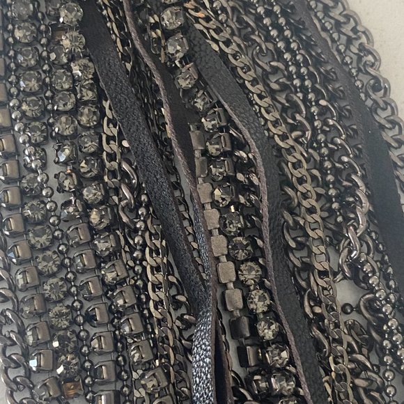 NAHMIAS Designer Black Crystal Keychain, Black Leather Tassel Swarovski Crystal - Picture 3 of 12